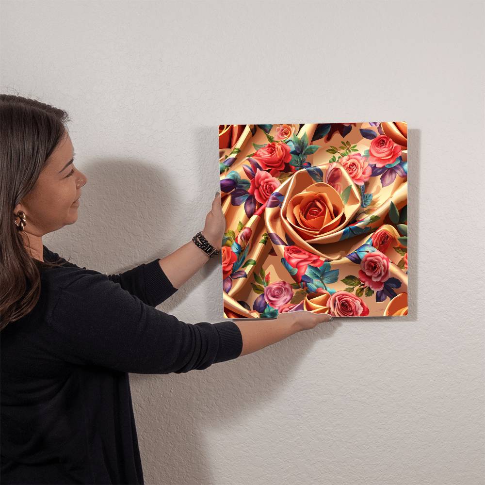 Glossy Satin Fabric With Colorful Rose Motifs Wall Art