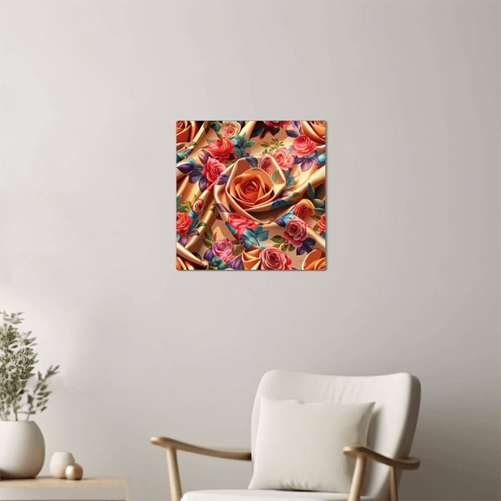 Glossy Satin Fabric With Colorful Rose Motifs Wall Art